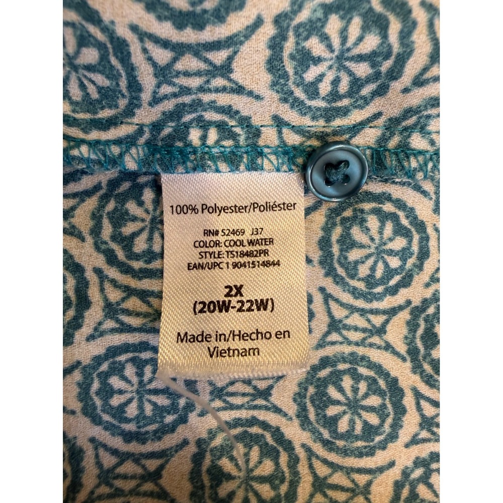 Terra & Sky Womens Top Blue 2X Boho Peplum Medallion Print Blouse Casual Office - Picture 7 of 8